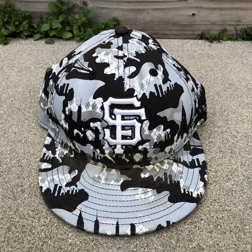 VTG Y2K NEW ERA San Francisco Giants Fitted Hat 7 1/8 Camo Grey MLB Cap 5950​